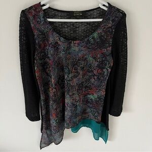 Poeme by Citron Chiffon Front Asymmetric Hem Long Sleeve Watercolor Sz S *E6